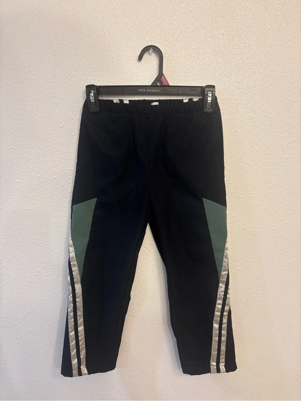SHEIN Black Joggers with Green Panels and Silver Stripes